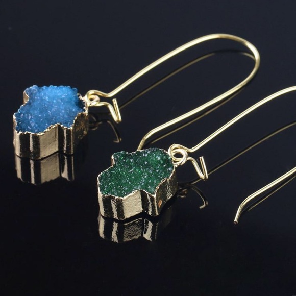 New Handmade Druzy Hamsa Hand Drop Earrings - Picture 10 of 10